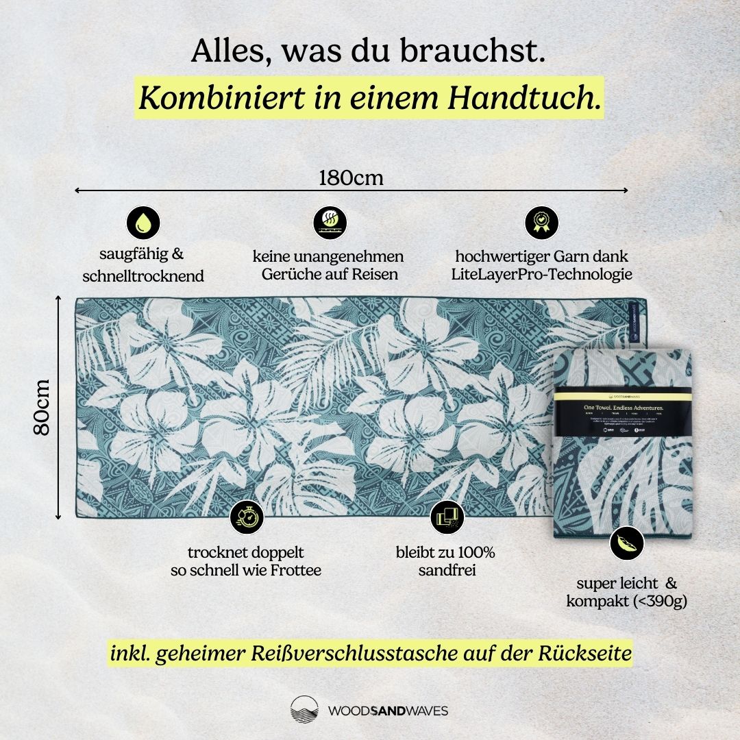 Ethno Fusion - Sandabweisendes Strandtuch mit Geheimfach (180cm x 80cm) - WOODSANDWAVES