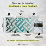 Mint Relaxation - Sandabweisendes Strandtuch mit Geheimfach (180cm x 80cm) - WOODSANDWAVES
