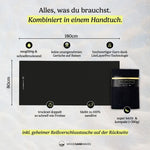 Clear Black- Sandabweisendes Strandtuch mit Geheimfach (180cm x 80cm) - WOODSANDWAVES