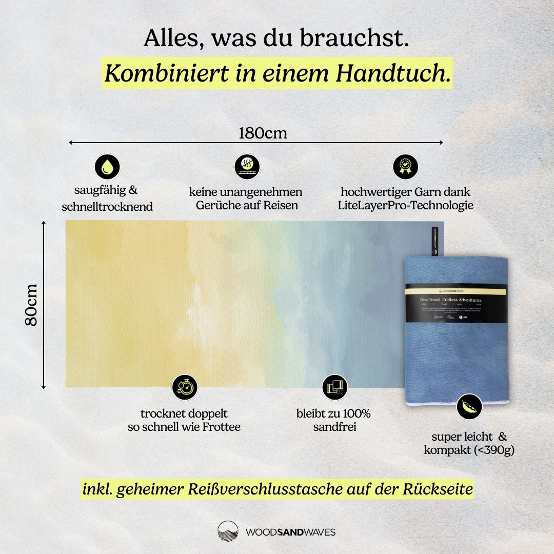 Dreamy Daybreak - Zandafstotend strandlaken met geheim vak (180 cm x 80 cm)