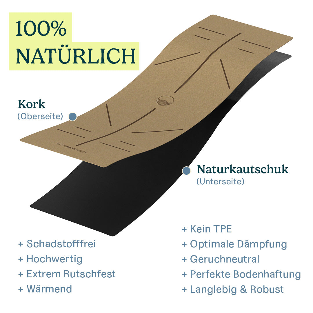 Yoga-Matte CorkFlow | professionelle Yoga-Matte | 4mm dick | aus Naturkork hergestellt - WOODSANDWAVES