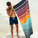 Strandhandtuch für Männer und Frauen - bunt gestreift - schnelltrocknende Mikrofaser- WOODSANDWAVES