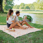 Sunset Waves - Stranddecke XXL - 180cm x 160cm - leicht, kompakt & sandabweisend - WOODSANDWAVES