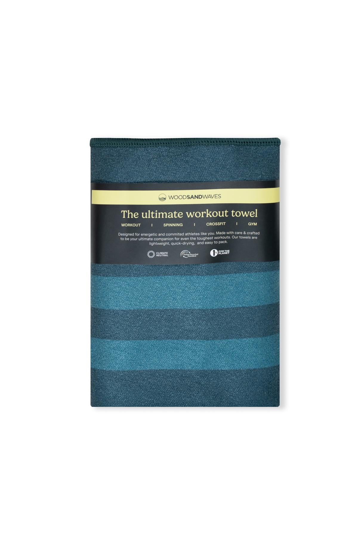 Stripes Teal - Sporthandtuch mit Magnet & Zipper-Tasche - WOODSANDWAVES