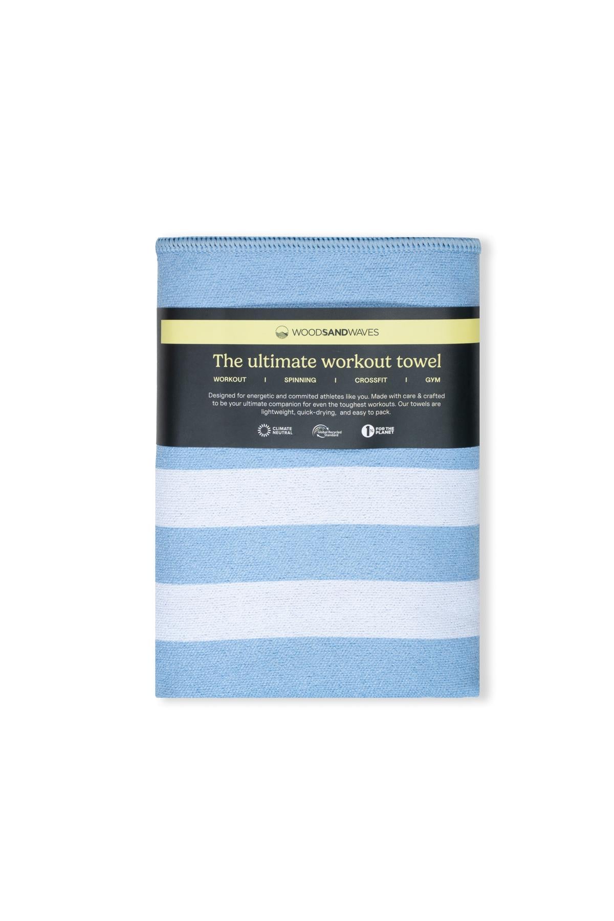 Stripes Airy Blue - Sporthandtuch mit Magnet & Zipper-Tasche - WOODSANDWAVES