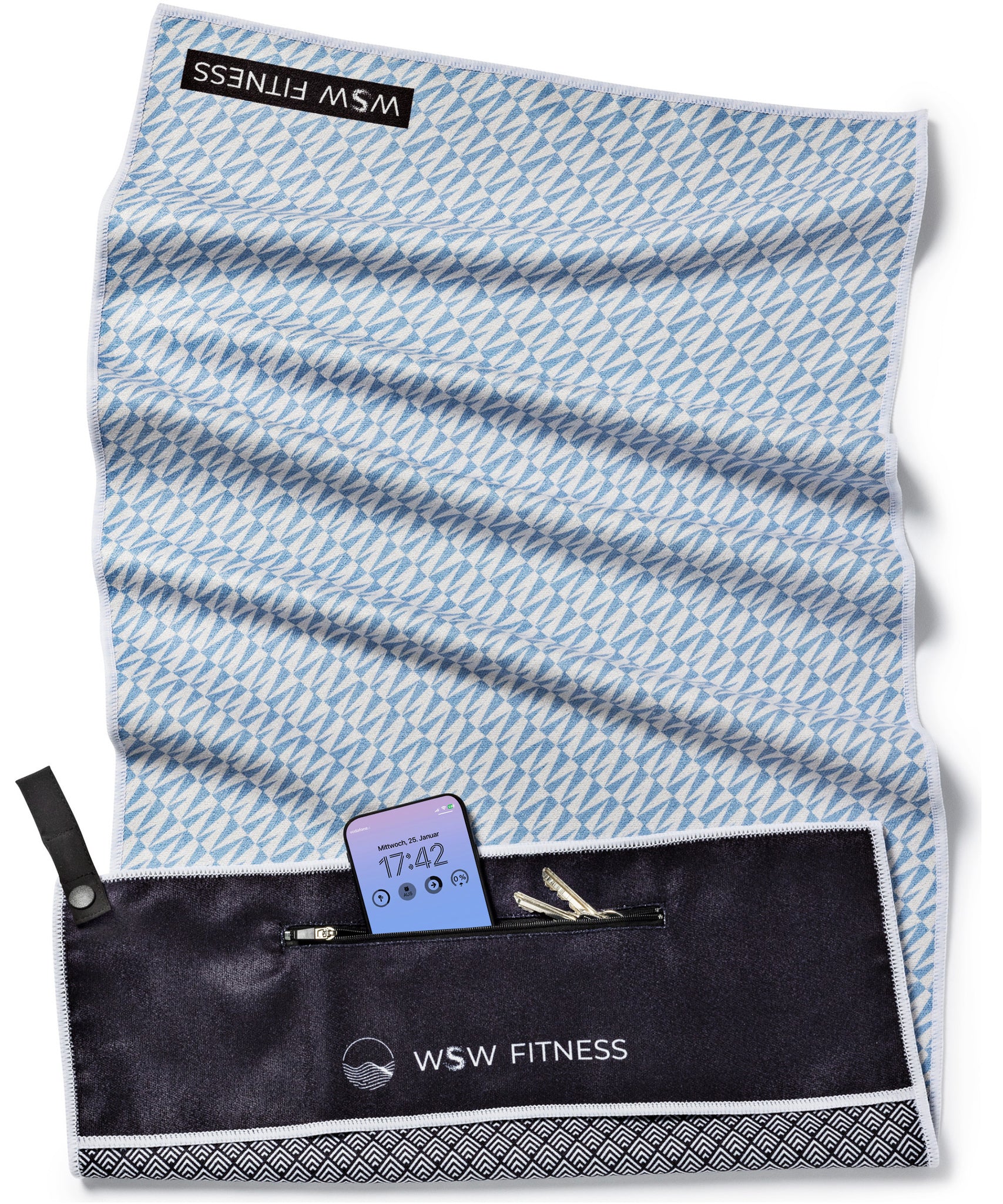 Natural Flow - Sporthandtuch mit Magnet & Zipper-Tasche - WOODSANDWAVES