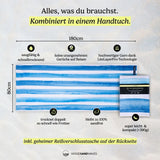 Aqua Stripes - Zandbestendig strandlaken met geheim vak (180 cm x 80 cm) 