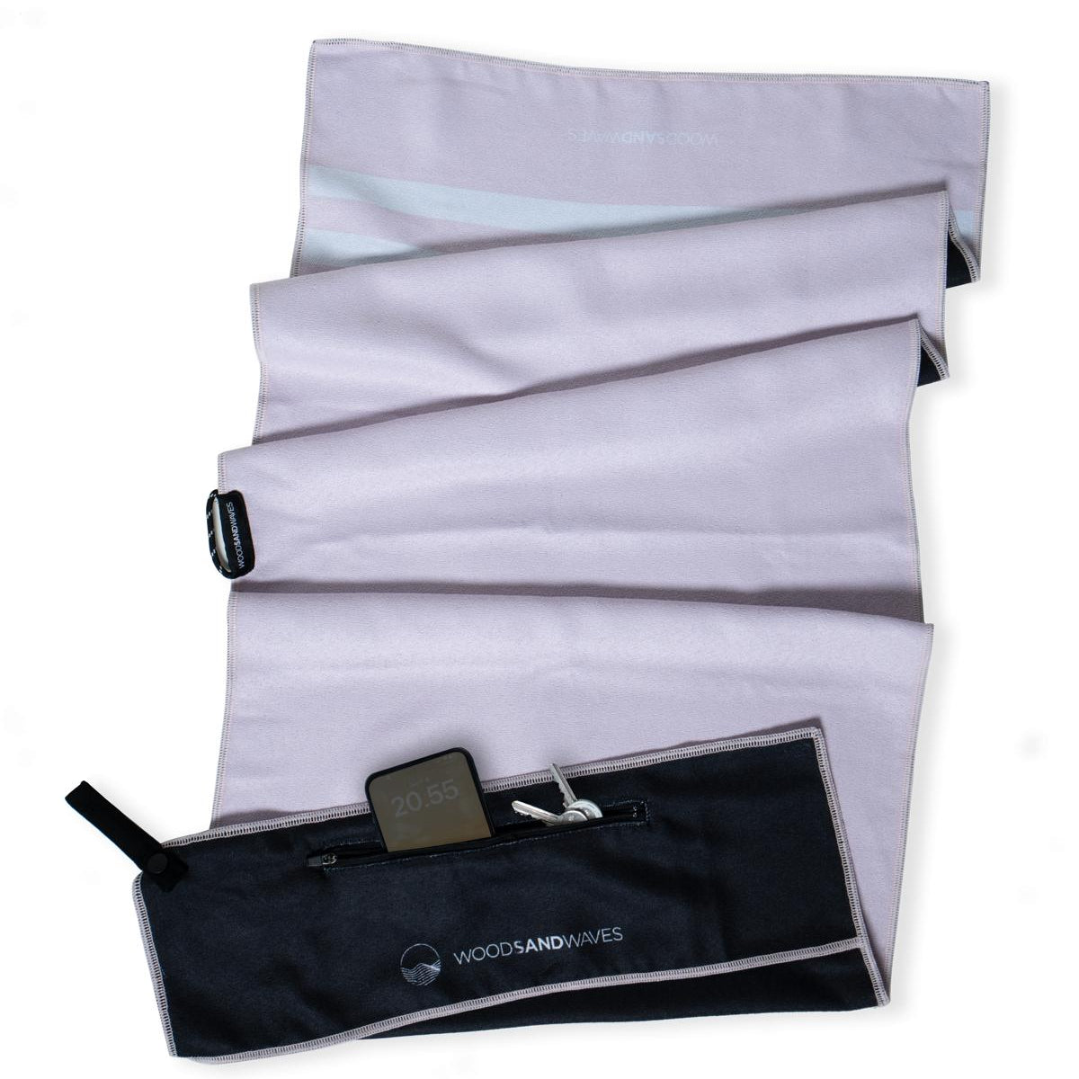 Stripes Pink Marshmallow - Sporthandtuch mit Magnet & Zipper-Tasche - WOODSANDWAVES
