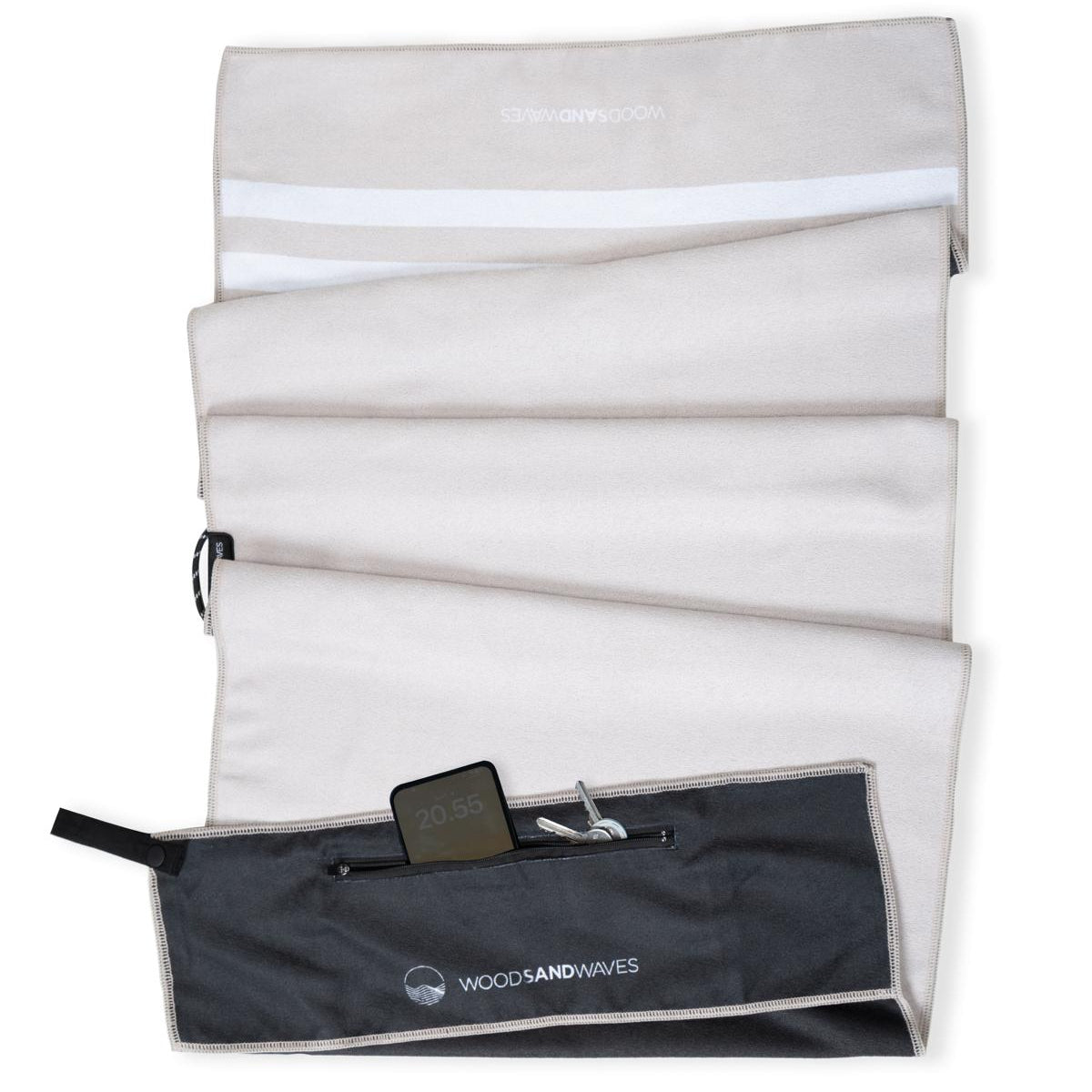 Stripes Moonbeam - Sporthandtuch mit Magnet & Zipper-Tasche - WOODSANDWAVES