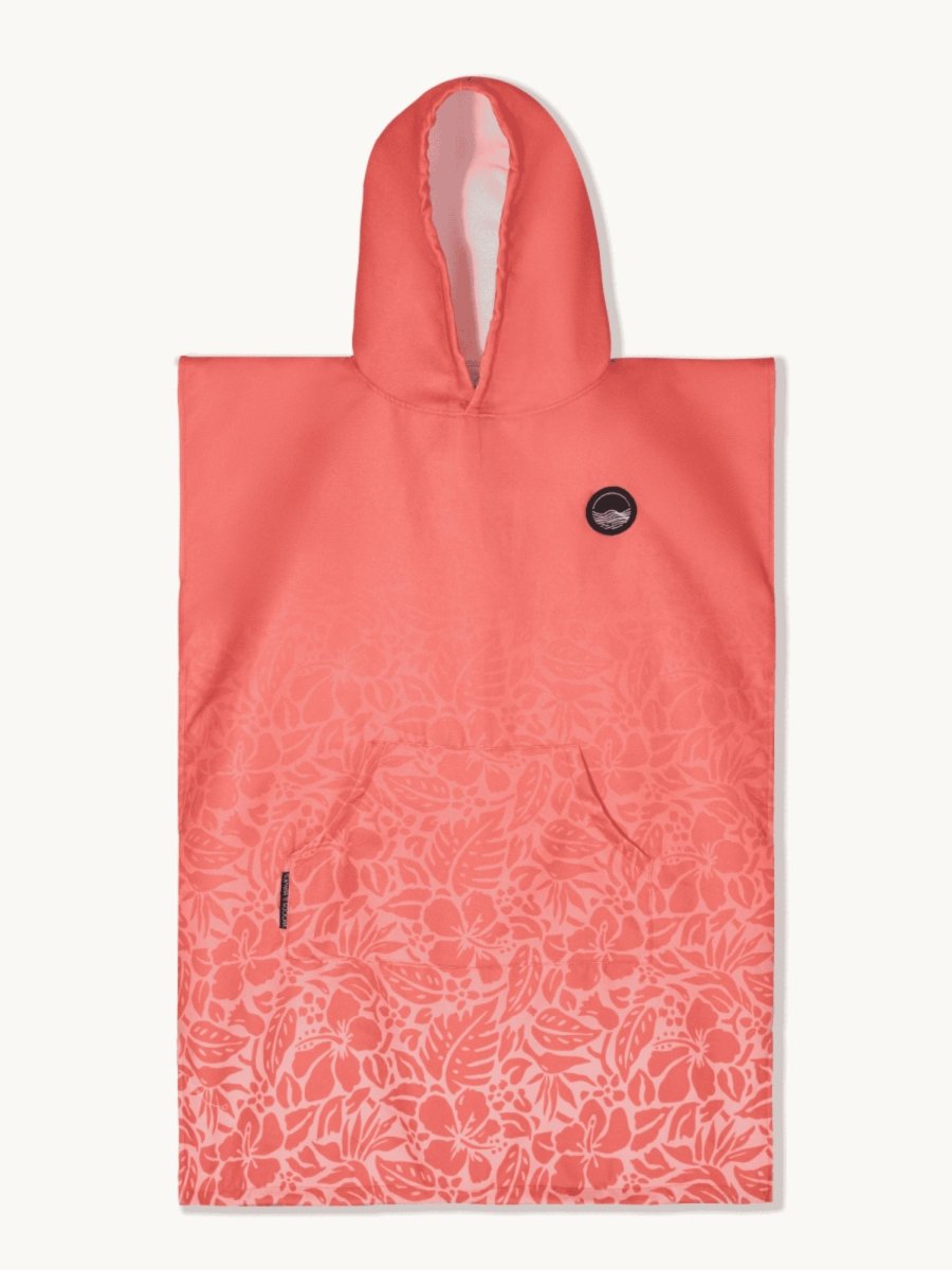 Badeponcho für Kinder (120cm - 150cm) - sanft zur Haut & extra schnell wieder trocken - aus Premium Mikrofaser - Tropical Bloom - (ca. 6 - 12 Jahre) - woodsandwaves.co