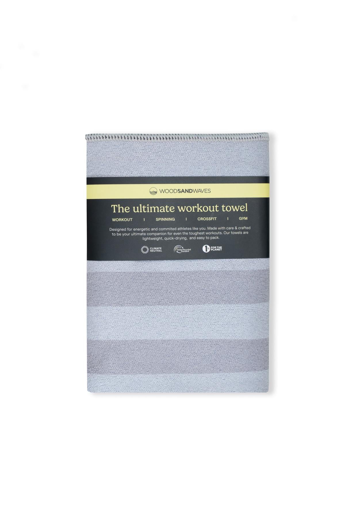 Stripes Glacier Grey - Sporthandtuch mit Magnet & Zipper-Tasche - WOODSANDWAVES