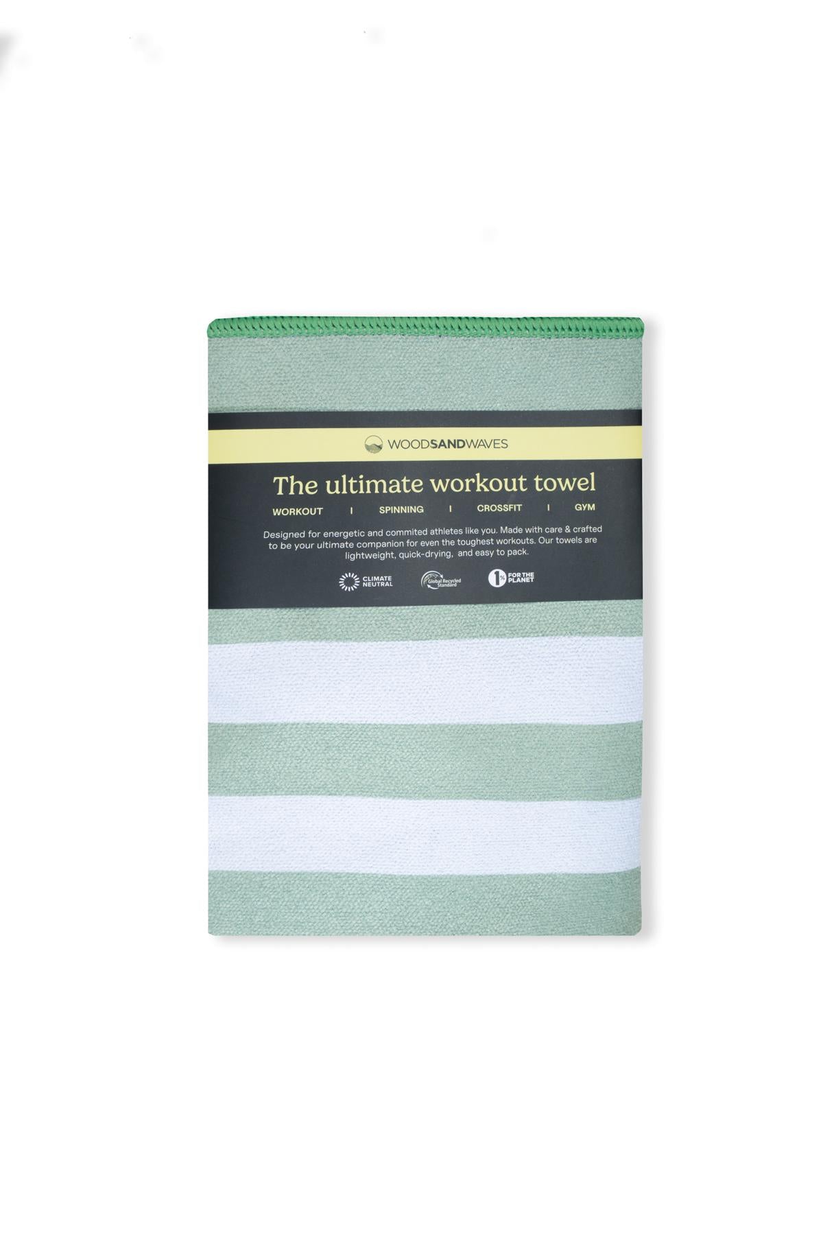Stripes Green Matcha - Sporthandtuch mit Magnet & Zipper-Tasche - WOODSANDWAVES